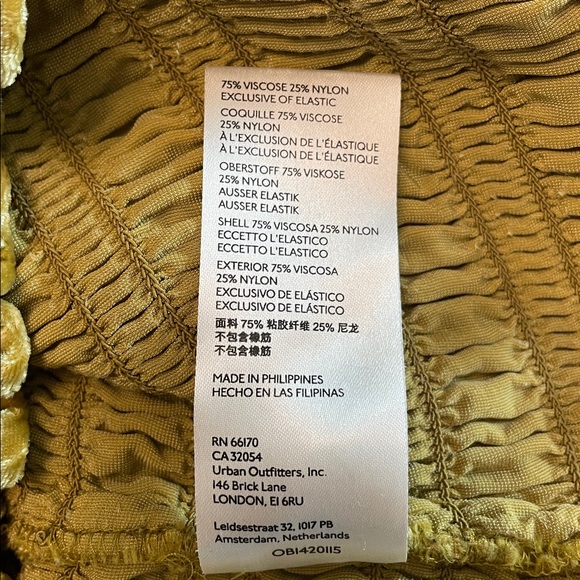 Anthropologie Puff Sleeve Velvet Blouse Medium Smocked Bodice Square Neck Gold - Picture 12 of 14